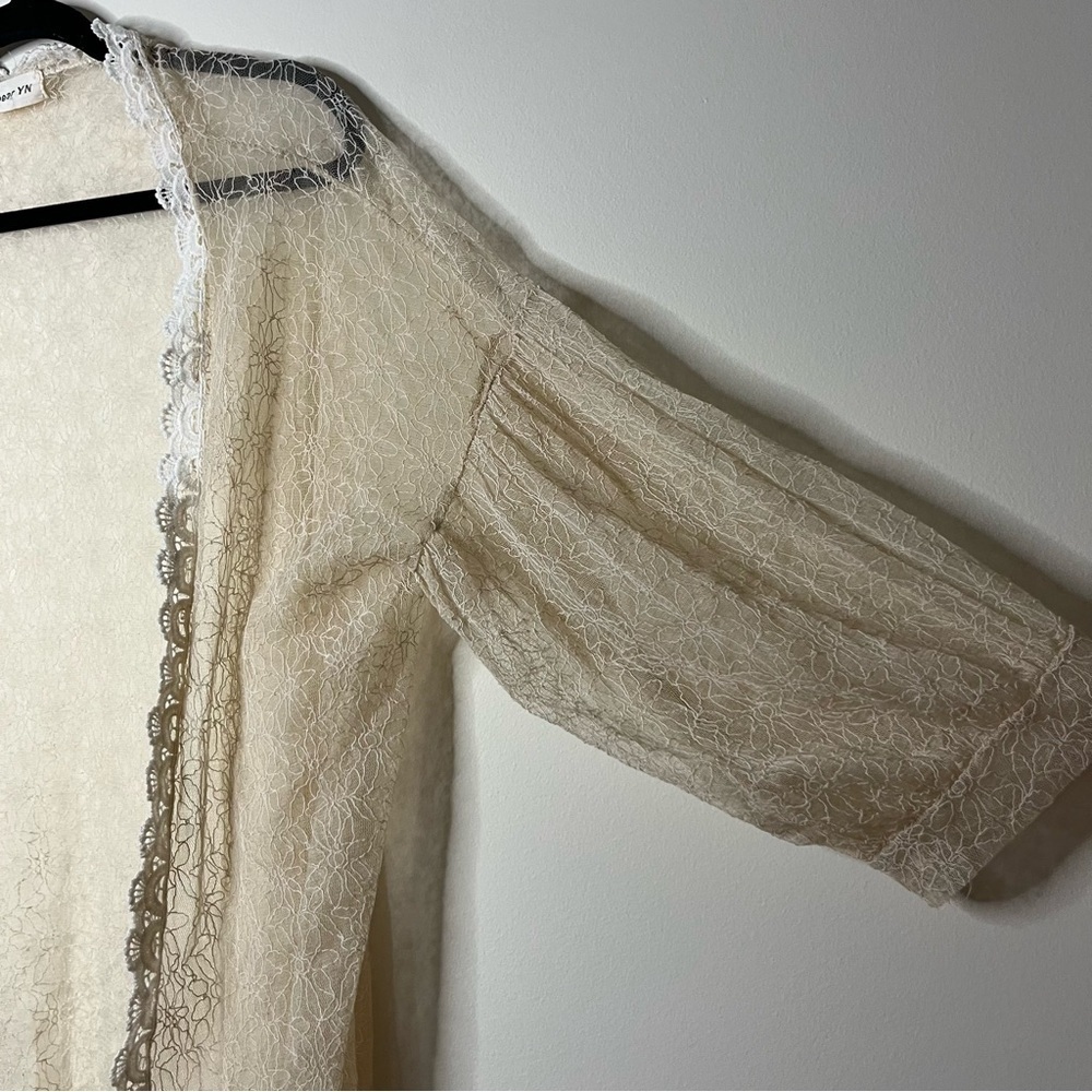 VTG DEAR YN Antique Cream Sheer Lace Festival Embroidered Lingerie Duster Robe - Picture 2 of 6